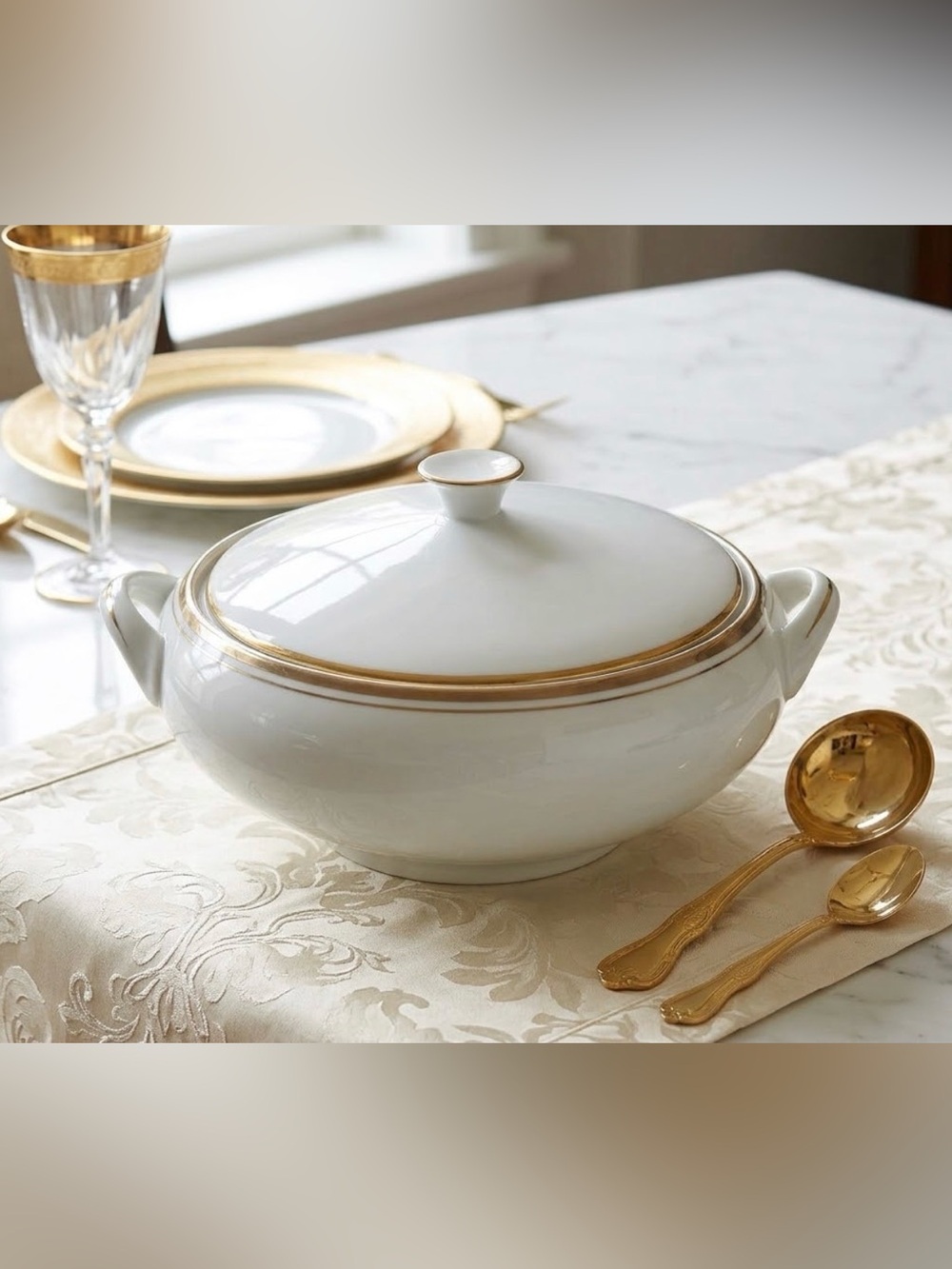 Vintage Royalton China Translucent Porcelain Covered Serving Bowl with Gold Trim